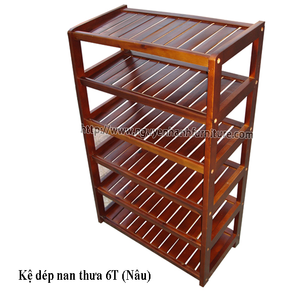 Name product: 6 storey Shoeshelf with sparse blades (Brown) - Dimensions: 62 x 30 x 98 (H) - Description: Wood natural rubber